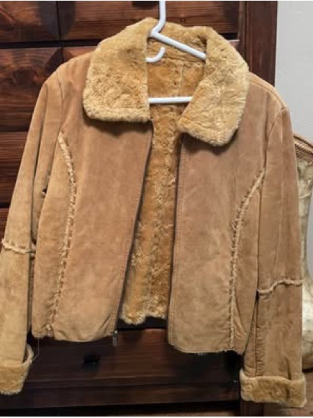 Shearling-Lined Suede Jacket - Camel
